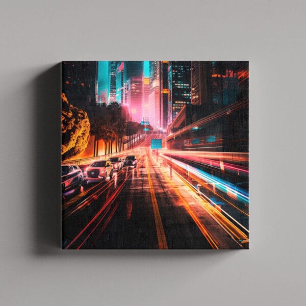 Tablou Canvas Patrat – Oras noaptea AI